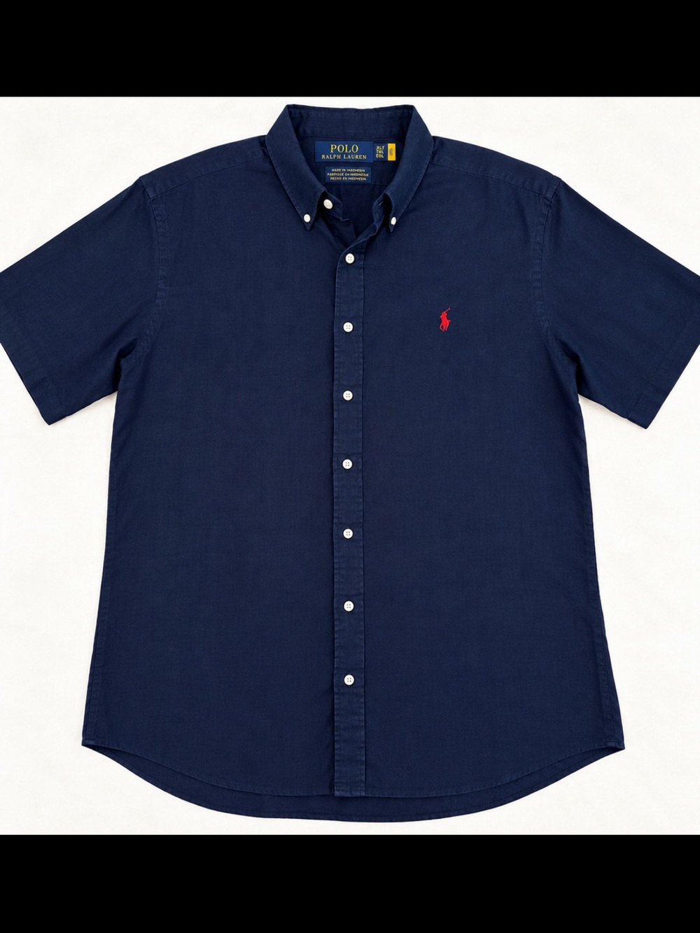 Ralph Lauren Navy Short-Sleeve Button-Down Shirt with Red Logo
